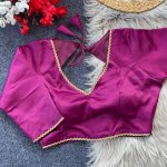 NEW ARRIVAL MALAAI SATIN FANCY LACE WORK READY TO WEAR BLOUSE WINE