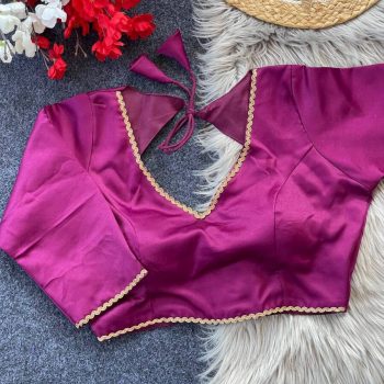 NEW ARRIVAL MALAAI SATIN FANCY LACE WORK READY TO WEAR BLOUSE WINE