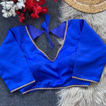 NEW ARRIVAL MALAAI SATIN FANCY LACE WORK READY TO WEAR BLOUSE BLUE