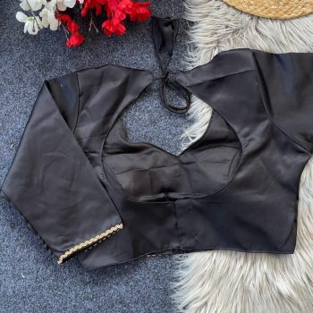 NEW ARRIVAL MALAAI SATIN FANCY LACE WORK READY TO WEAR BLOUSE BLACK