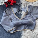 NEW ARRIVAL MALAAI SATIN FANCY LACE WORK READY TO WEAR BLOUSE GREY