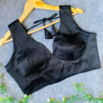 NEW ARRIVAL MALAI SATIN PLAIN READY TO WEAR BLOUSE BLACK