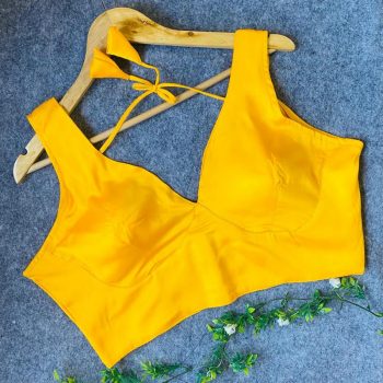 NEW ARRIVAL MALAI SATIN PLAIN READY TO WEAR BLOUSE YELLOW