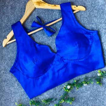 NEW ARRIVAL MALAI SATIN PLAIN READY TO WEAR BLOUSE BLUE