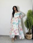 NEW ARRIVAL ORGANZA FLORAL PRINTED ANARKALI GOWN BOTTOM WITH DUPATTA WHITE