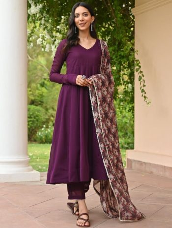 NEW ARRIVAL PLAIN ANARKALI GOWN BOTTOM WITH DIGITAL PRINTED DUPATTA WINE