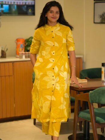 NEW ARRIVAL POLY RAYON DIGITAL PRINTED CO-ORD SET YELLOW