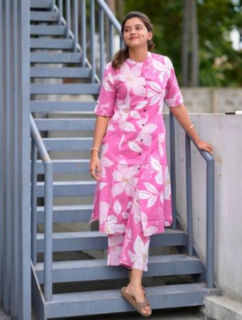 NEW ARRIVAL POLY RAYON DIGITAL PRINTED CO-ORD SET BABY PINK