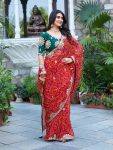 NEW ARRIVAL PURE BANDHEJ PITHA AND GOTA PATTI WORK SAREE WITH UNSTITCHED BLOUSE FESTIVE WEAR WHOLESALE PRICE ETHNIC GARMENT (4)