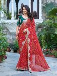 NEW ARRIVAL PURE BANDHEJ PITHA AND GOTA PATTI WORK SAREE WITH UNSTITCHED BLOUS RED