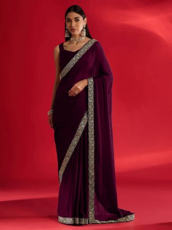 NEW ARRIVAL RANGOLI SILK EMBROIDERY LACE WORK SAREE WITH UNSTITCHED BLOUSE WINE