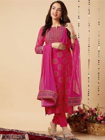 NEW ARRIVAL RAYON EMBROIDERY WITH FOIL PRINT WORK TOP BOTTOM WITH DUPATTA RANI