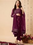 NEW ARRIVAL RAYON EMBROIDERY WITH FOIL PRINT WORK TOP BOTTOM WITH DUPATTA WINE