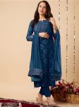 NEW ARRIVAL RAYON EMBROIDERY WITH FOIL PRINT WORK TOP BOTTOM WITH DUPATTA TEAL