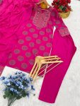 NEW ARRIVAL RAYON EMBROIDERY WITH FOIL PRINT WORK TOP BOTTOM WITH DUPATTA FESTIVE WEAR WHOLESALE PRICE ETHNIC GARMENT (2)