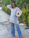 NEW ARRIVAL RAYON EMBROIDERY WORK SHORT KURTI WHITE