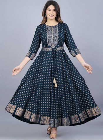 NEW ARRIVAL RAYON FOIL PRINTED GOWN  TEAL