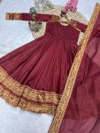 NEW ARRIVAL SILK COTTON JACQUARD WEAVING JARI WORK ANARKALI GOWN WITH DUPATTA FESTIVE WEAR WHOLESALE PRICE ETHNIC GARMENT (3)