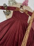 NEW ARRIVAL SILK COTTON JACQUARD WEAVING JARI WORK ANARKALI GOWN WITH DUPATTA FESTIVE WEAR WHOLESALE PRICE ETHNIC GARMENT (3)