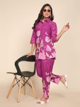NEW ARRIVAL SLUB COTTON PRINT WORK CO-ORD SET PINK