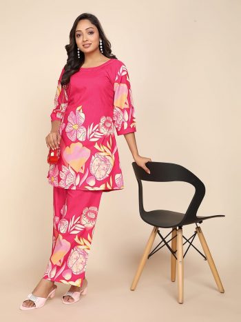 NEW ARRIVAL SLUB COTTON PRINT WORK CO-ORD SET  RANI