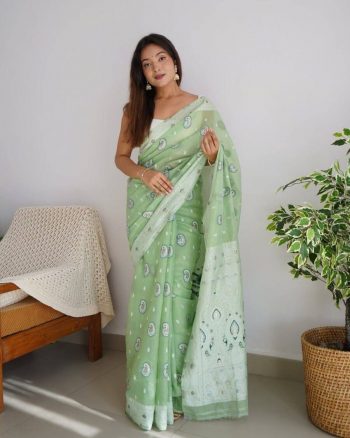 NEW ARRIVAL SOFT LINEN SILK JARI WEAVING WORK SAREE WITH UNSTITCHED BLOUSE
