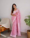 NEW ARRIVAL SOFT LINEN SILK JARI WEAVING WORK SAREE WITH UNSTITCHED BLOUSE PARTY WEAR WHOLESALE PRICE ETHNIC GARMENT (3)