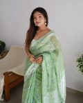 NEW ARRIVAL SOFT LINEN SILK JARI WEAVING WORK SAREE WITH UNSTITCHED BLOUSE PARTY WEAR WHOLESALE PRICE ETHNIC GARMENT (4)