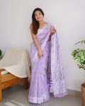 NEW ARRIVAL SOFT LINEN SILK JARI WEAVING WORK SAREE WITH UNSTITCHED BLOUSE PARTY WEAR WHOLESALE PRICE ETHNIC GARMENT (7)