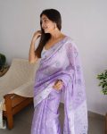 NEW ARRIVAL SOFT LINEN SILK JARI WEAVING WORK SAREE WITH UNSTITCHED BLOUSE PARTY WEAR WHOLESALE PRICE ETHNIC GARMENT (7)
