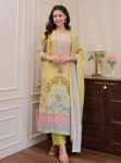 NEW ARRIVAL SOFT SILK DIGITAL PRINT WITH  HAND EMBROIDERY WORK TOP BOTTOM WITH DUPATTA YELLOW