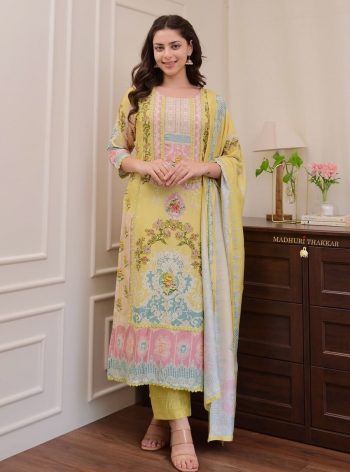 NEW ARRIVAL SOFT SILK DIGITAL PRINT WITH  HAND EMBROIDERY WORK TOP BOTTOM WITH DUPATTA YELLOW