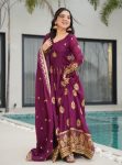 NEW ARRIVAL STAR GEORGETTE EMBROIDERY SEQUENCE WORK GOWN WITH DUPATTA WINE