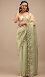 NEW ARRIVAL TABBY SILK CUT BORDER WITH HANDWORK SAREE WITH UNSTITCHED BLOUSE MINT
