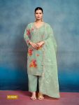 NEW ARRIVAL TABBY SILK DIGITAL PRINT AND EMBROIDERY SEQUENCE WORK  WITH MOTI WORK TOP BOTTOM WITH DUPATTA  SEA GREEN