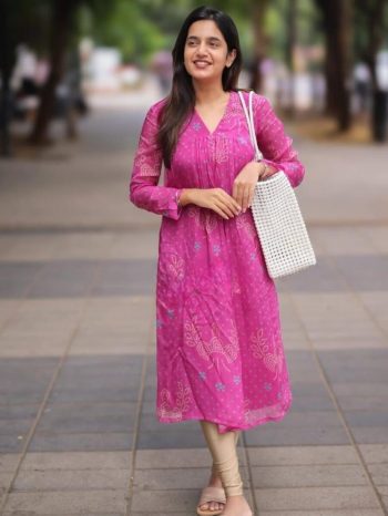 NEW ARRIVAL TABBY SILK ORGENZA PRINTED KURTI  PINK