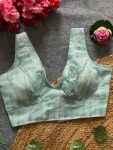 NEW ARRIVAL TISSUE SILK RUFFLE WORK STITCHED BLOUSE SKY