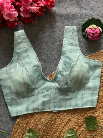 NEW ARRIVAL TISSUE SILK RUFFLE WORK STITCHED BLOUSE SKY