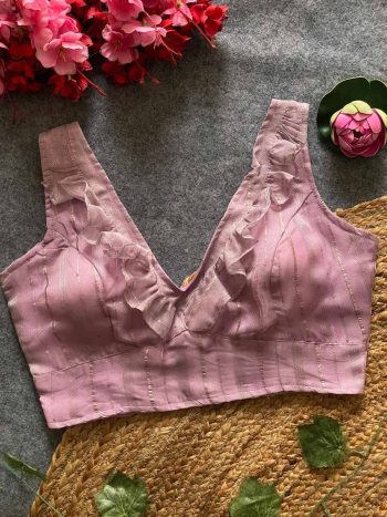 NEW ARRIVAL TISSUE SILK RUFFLE WORK STITCHED BLOUSE BABY PINK