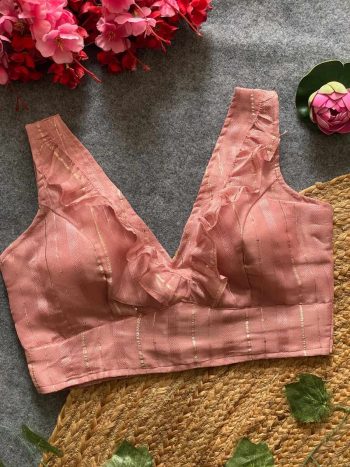 NEW ARRIVAL TISSUE SILK RUFFLE WORK STITCHED BLOUSE PEACH