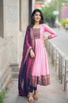 NEW ARRIVAL VICHITRA SILK JACQUARD ZARI WEAVING WORK ANARKALI GOEN WITH DUPATTA FESTIVE WEAR WHOLESALE PRICE ETHNIC GARMENT (4)