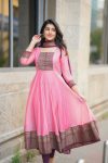 NEW ARRIVAL VICHITRA SILK JACQUARD ZARI WEAVING WORK ANARKALI GOEN WITH DUPATTA FESTIVE WEAR WHOLESALE PRICE ETHNIC GARMENT (4)