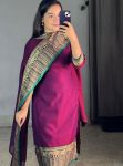 NEW ARRIVAL VICHITRA SILK JACQUARD ZARI WEAVING WORK TOP WITH DUPATTA FESTIVE WEAR WHOLESALE PRICE ETHNIC GARMENT (3)