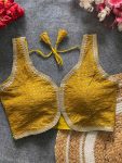 NEW ARRIVAL VICHITRA SILK LACE WORK READY TO WEAR STITCHED BLOUSE YELLOW