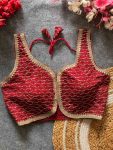 NEW ARRIVAL VICHITRA SILK LACE WORK READY TO WEAR STITCHED BLOUSE RED