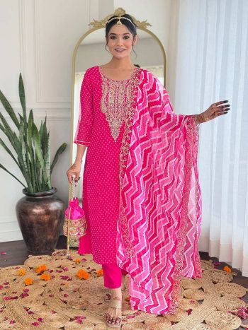 NEW ARRIVAL VICHITRA SILK SEQUENCE CODING EMBROIDERY WORK TOP BOTTOM WITH DUPATTA  PINK