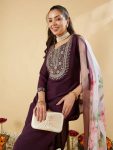 NEW ARRIVAL VISCOSE CHANDERI SILK SEQUENCE CODING EMBROIDERY WORK TOP BOTTOM WITH DUPATTA FESTIVE WEAR WHOLESALE PRICE ETHNIC GARMENT (4)