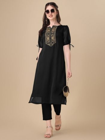 RICH LOOK ART SILK EMBROIDERY WORK KURTI  BLACK