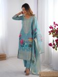RICH LOOK CHANDERI SILK JACQUARD WORK WITH DIGITAL PRINTED TOP BOTTOM DUPATTA SKY