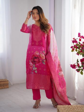 RICH LOOK CHANDERI SILK JACQUARD WORK WITH DIGITAL PRINTED TOP BOTTOM DUPATTA RANI